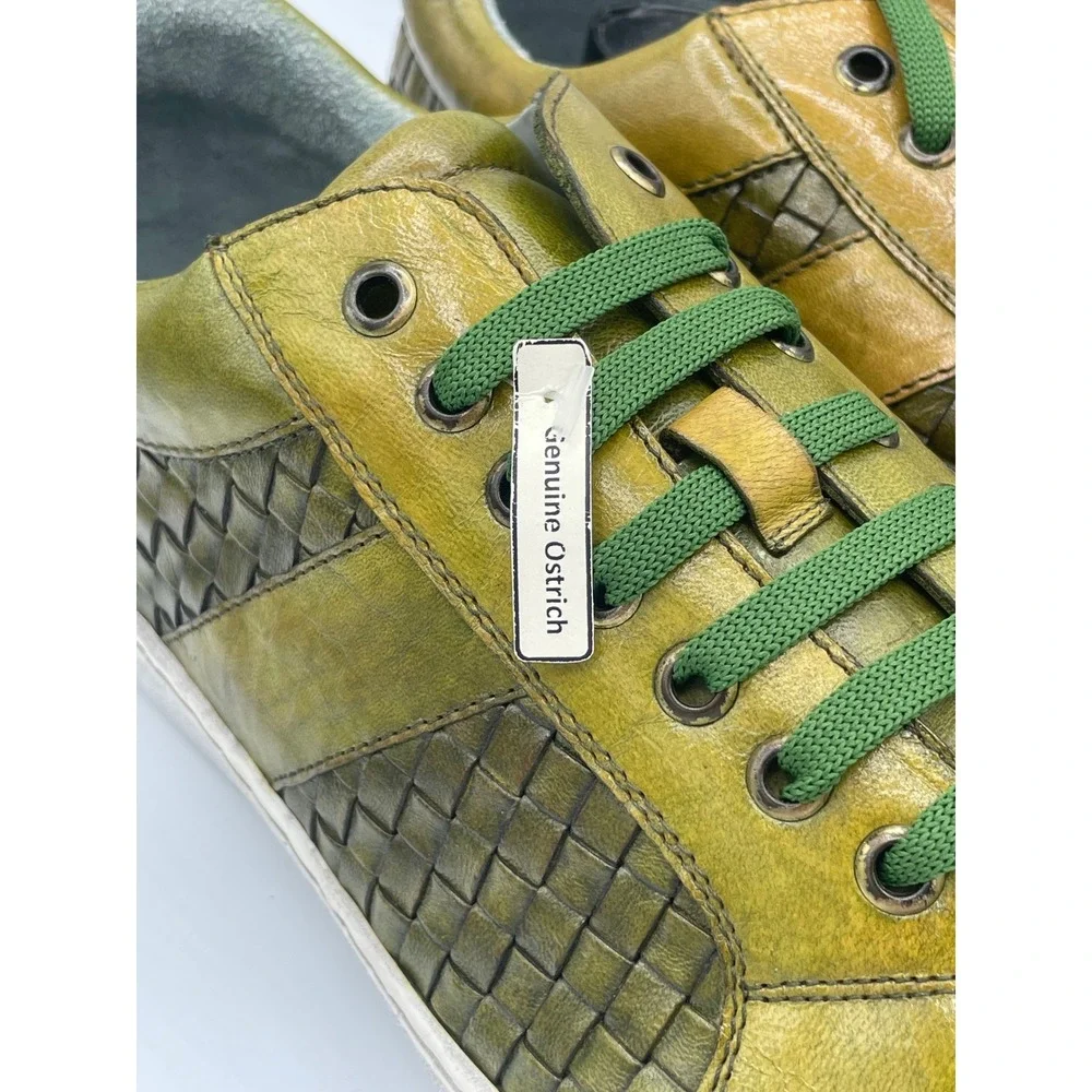 Belvedere Ecco Mens 11 Ant Emerald Green Ostrich Leg Woven Leather Sneakers Y11